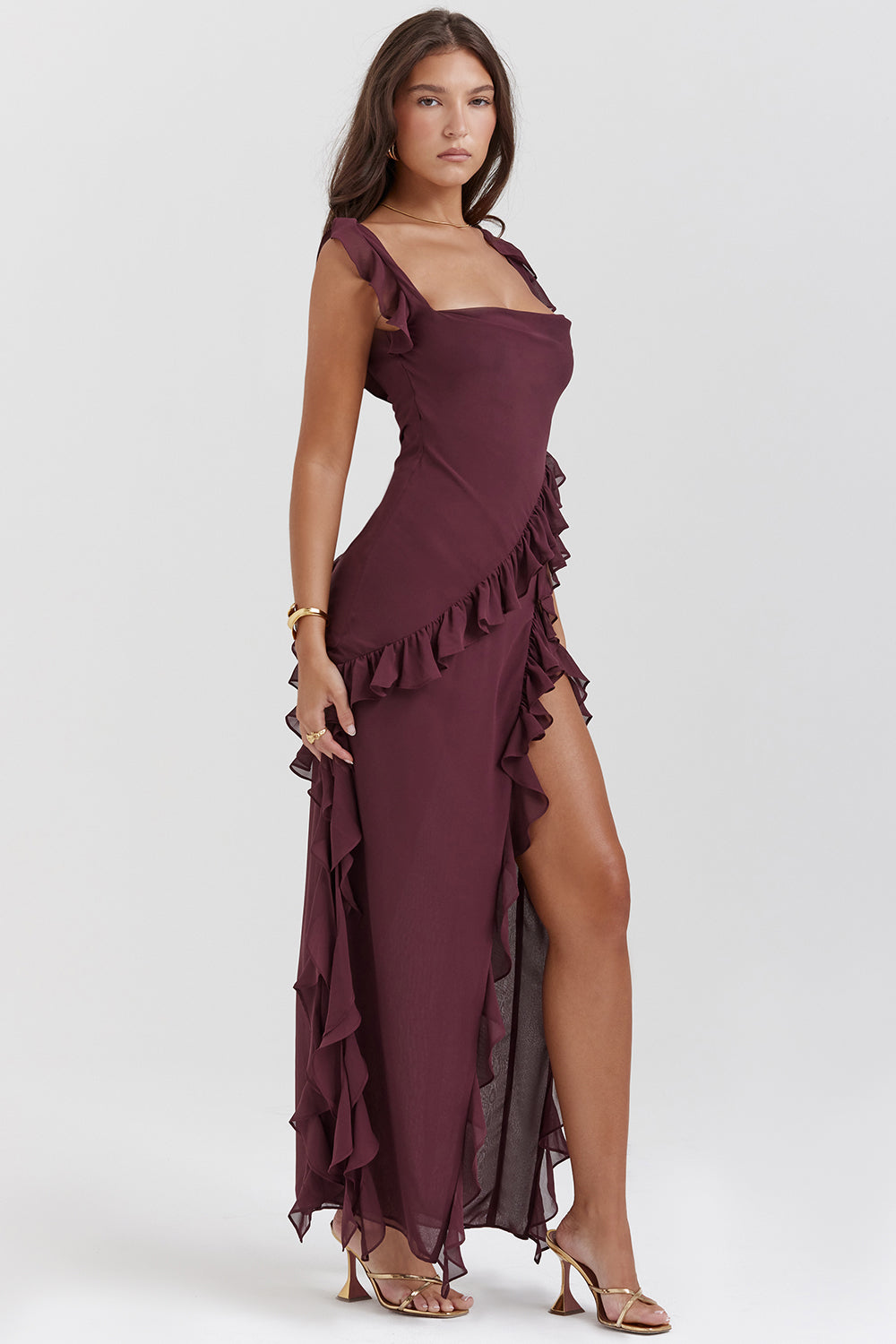 Women’s Maxi Dress with Ruffle Detail and Shoulder Straps