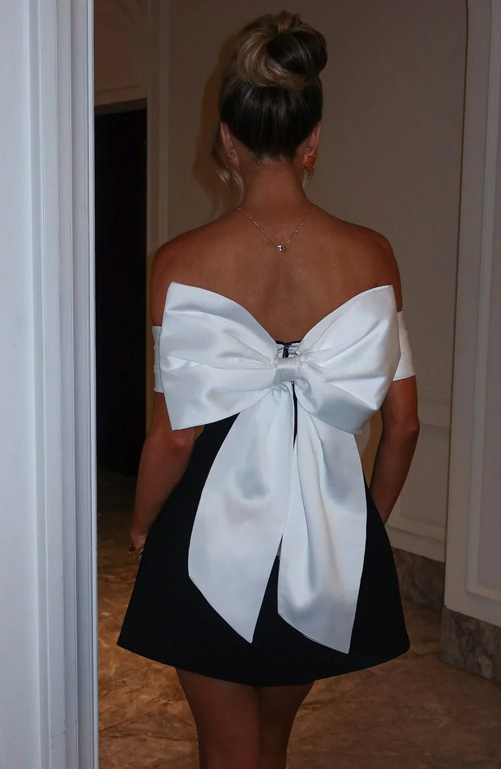 Women’s Off Shoulder Bow Back Mini Dress