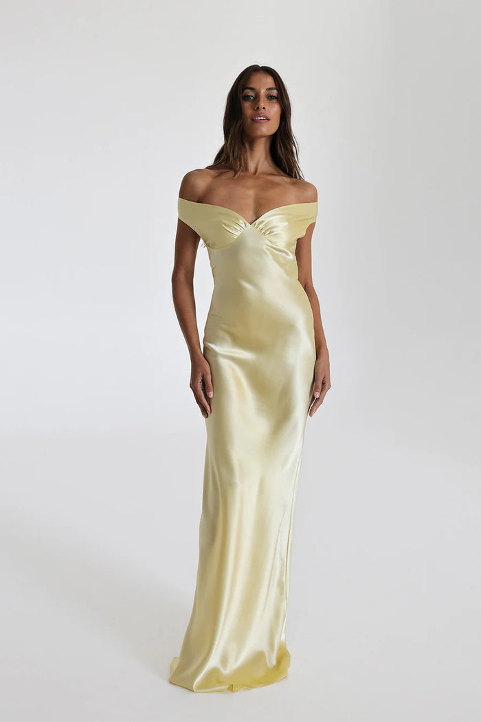 Women’s Off-Shoulder Maxi Dress with V-Neckline and Centre Gathering
