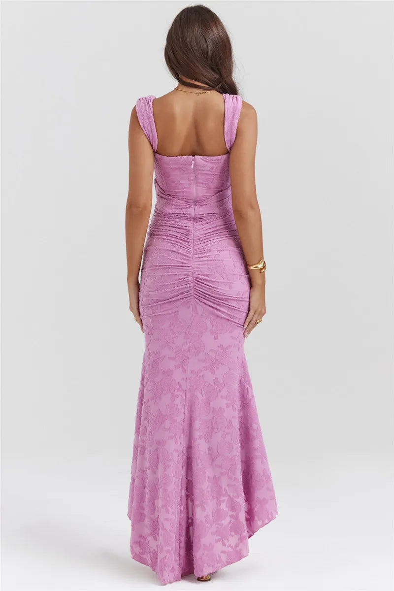 Women’s Off Shoulder Ruched Lace Maxi Dress