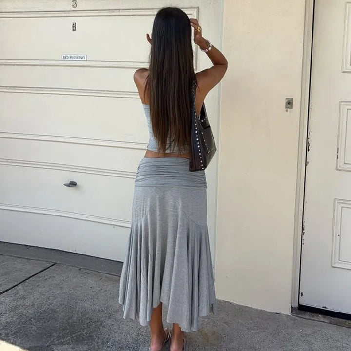 Women’s One-Shoulder Crop Top and Midi Skirt Set