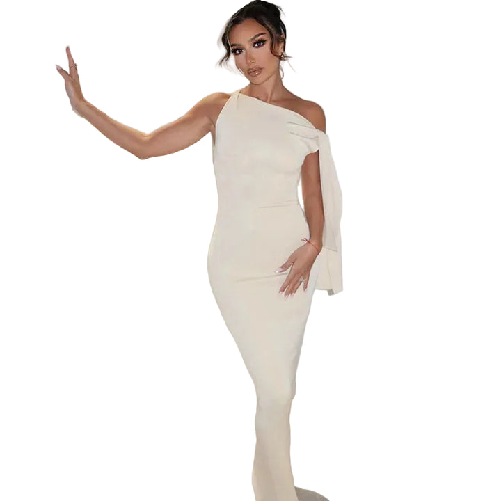 Women’s One-Shoulder Draped Maxi Dress