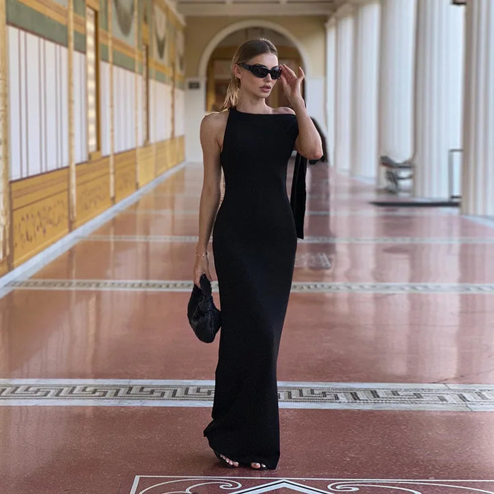 Women’s One-Shoulder Draped Maxi Dress
