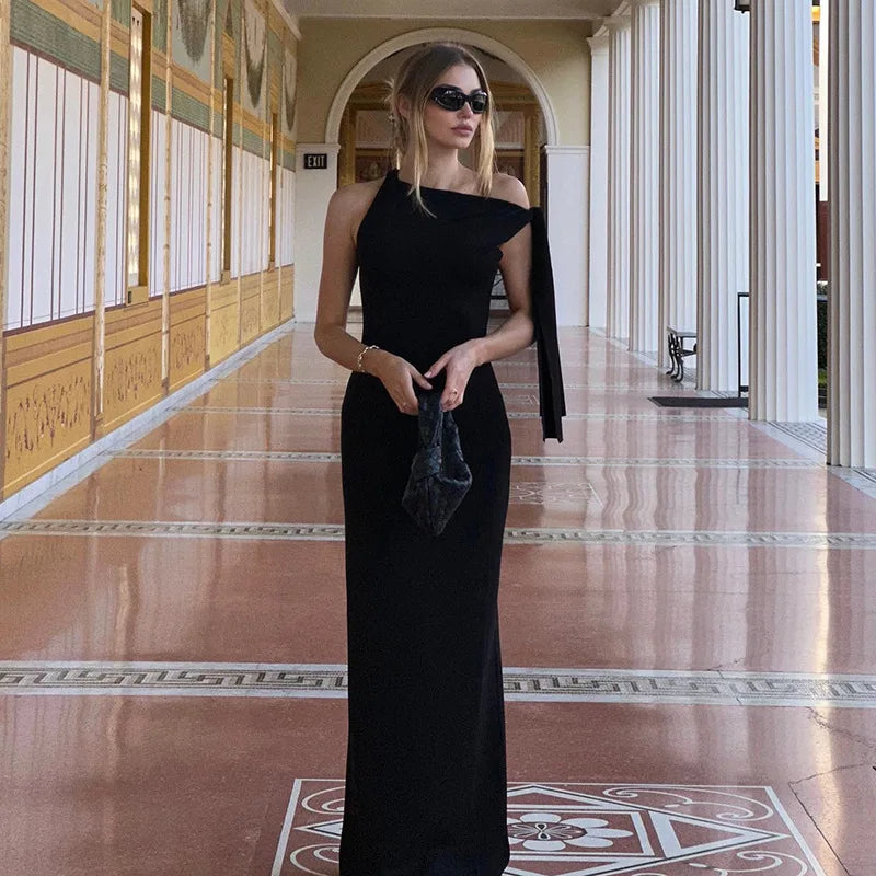 Women’s One-Shoulder Draped Maxi Dress