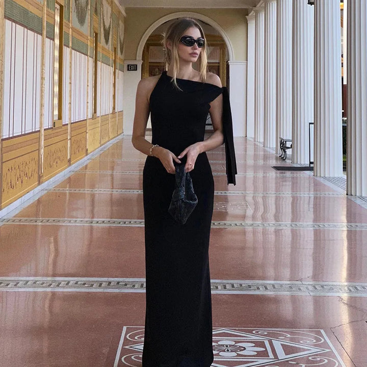 Women’s One-Shoulder Draped Maxi Dress