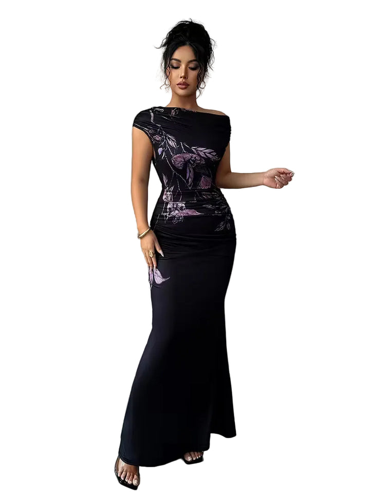 Women’s One Shoulder Floral Print Maxi Dress