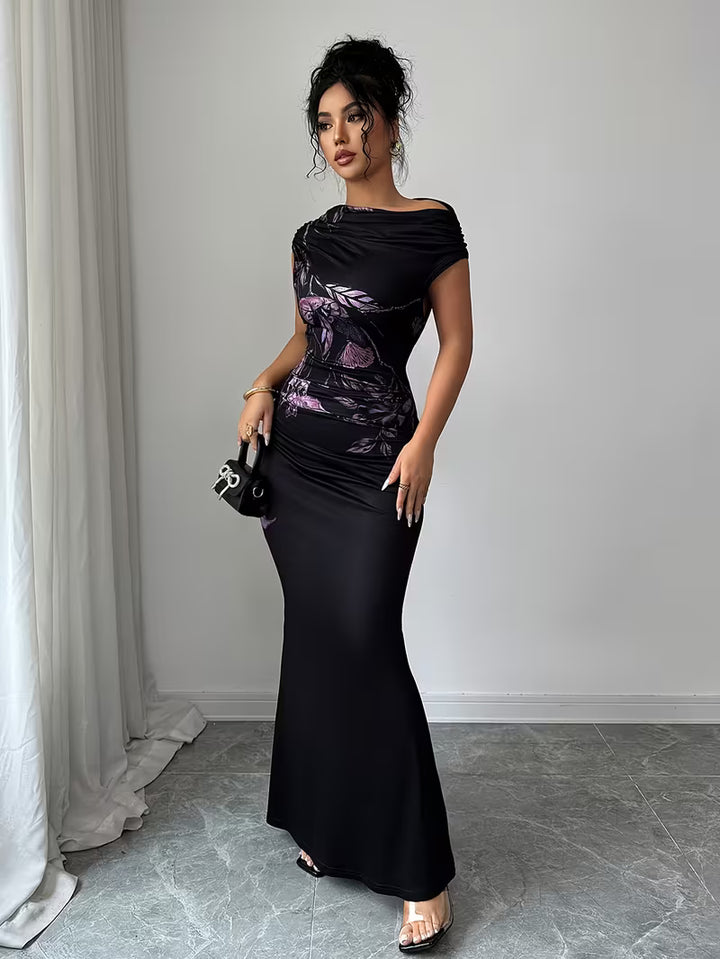 Women’s One Shoulder Floral Print Maxi Dress
