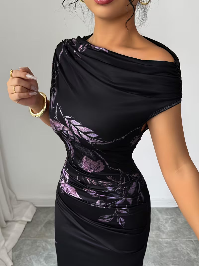 Women’s One Shoulder Floral Print Maxi Dress