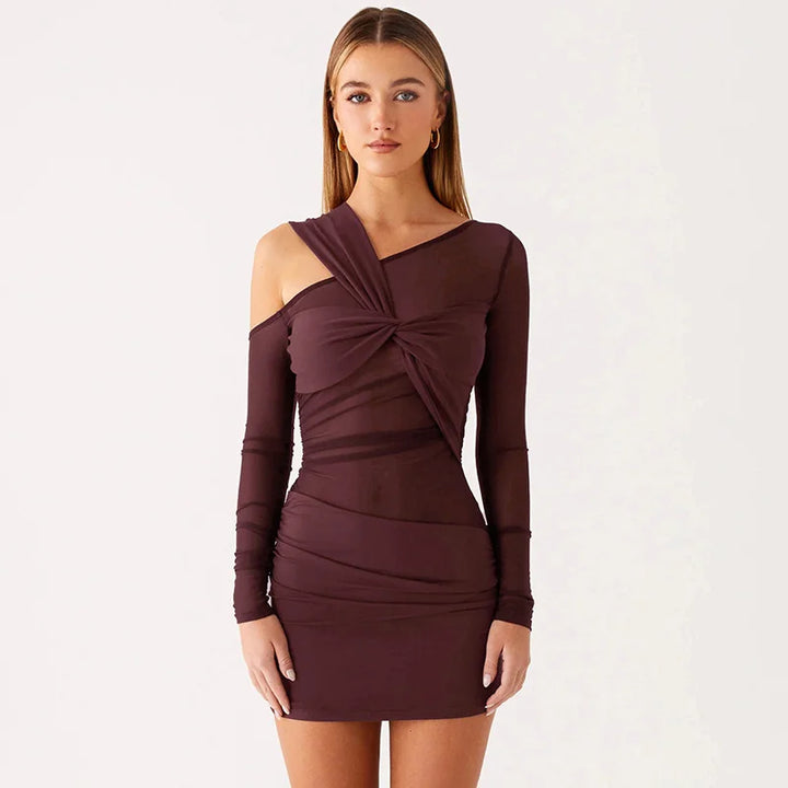 Women’s One-Shoulder Long Sleeve Mini Dress with Twist Detail