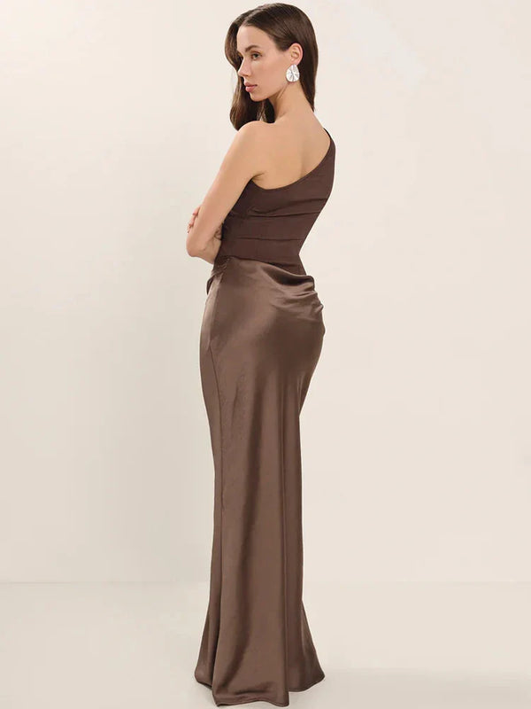 Women’s One-Shoulder Maxi Dress with Draped Waist