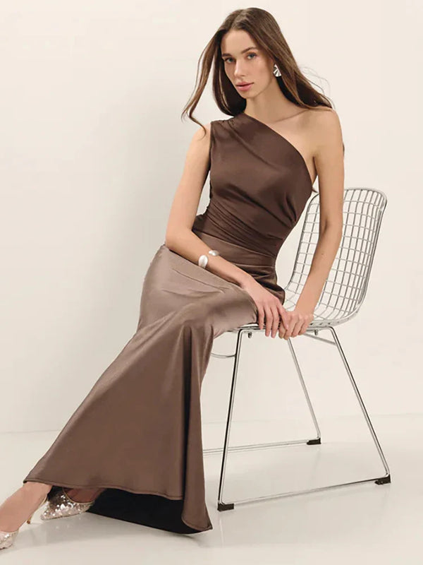Women’s One-Shoulder Maxi Dress with Draped Waist