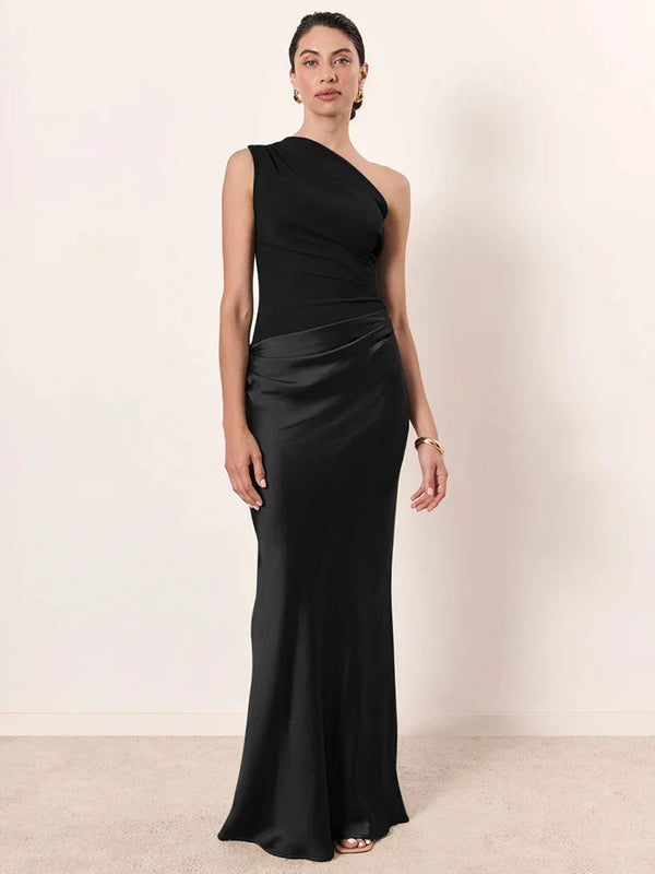 Women’s One-Shoulder Maxi Dress with Draped Waist
