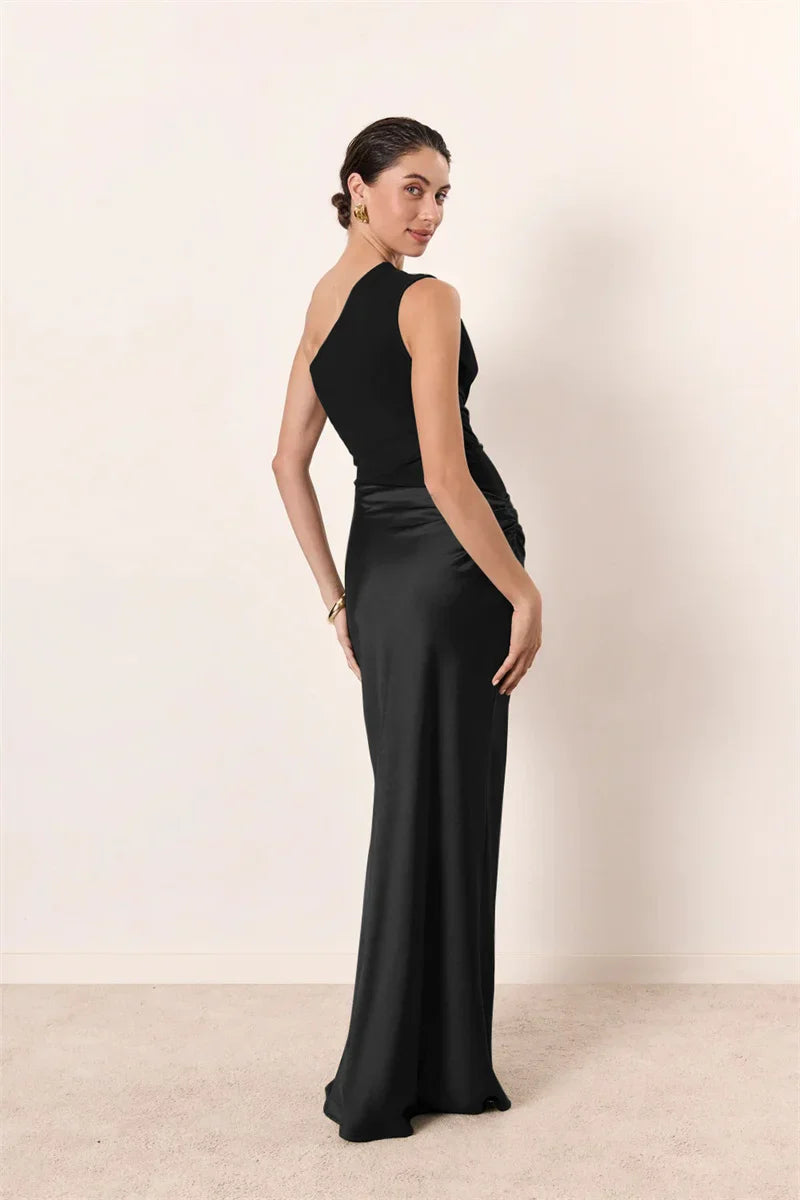 Women’s One-Shoulder Maxi Dress with Draped Waist