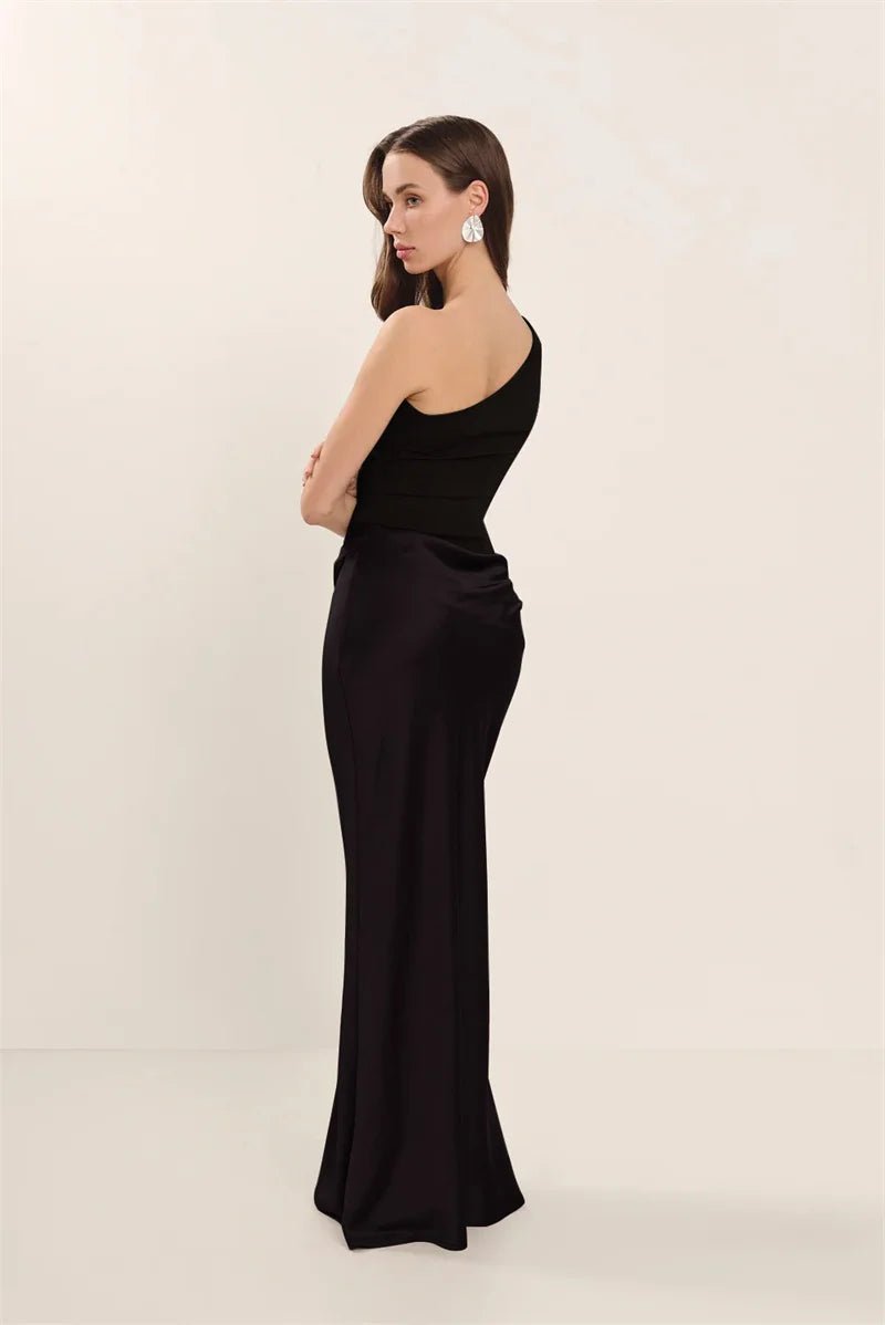 Women’s One-Shoulder Maxi Dress with Draped Waist