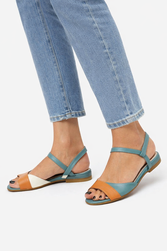 Women’s Open Toe Flat Sandals with Ankle Strap and Multi Color Design
