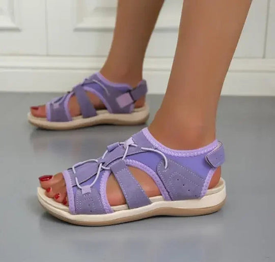 Women’s Open Toe Hook and Loop Strap Flat Sandals