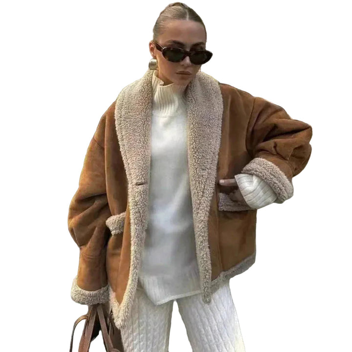 Women’s Oversized Jacket with Textured Lining and Open Front