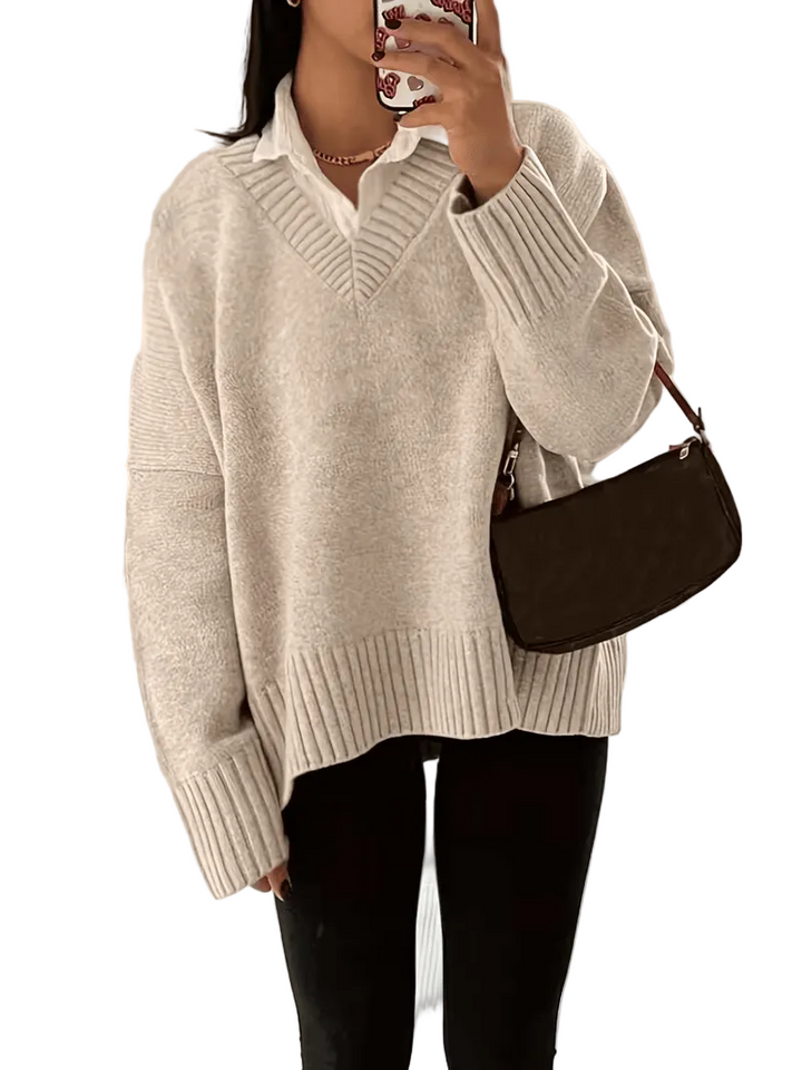 Women’s Oversized V-Neck Ribbed Knit Sweater