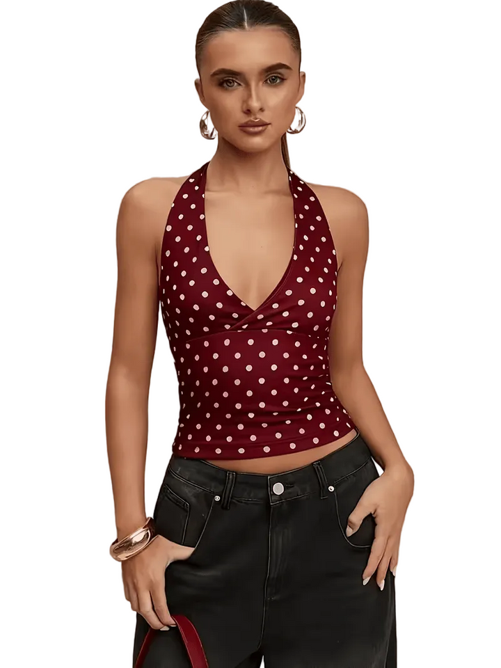 Women’s Polka Dot Halter Neck Wrap Front Top
