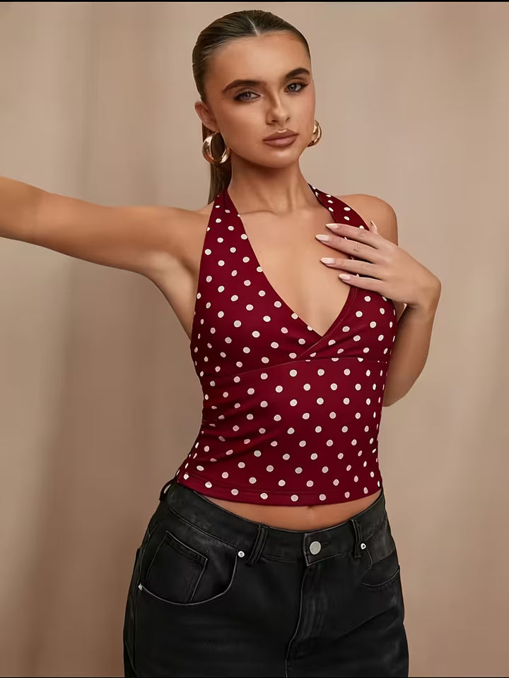Women’s Polka Dot Halter Neck Wrap Front Top