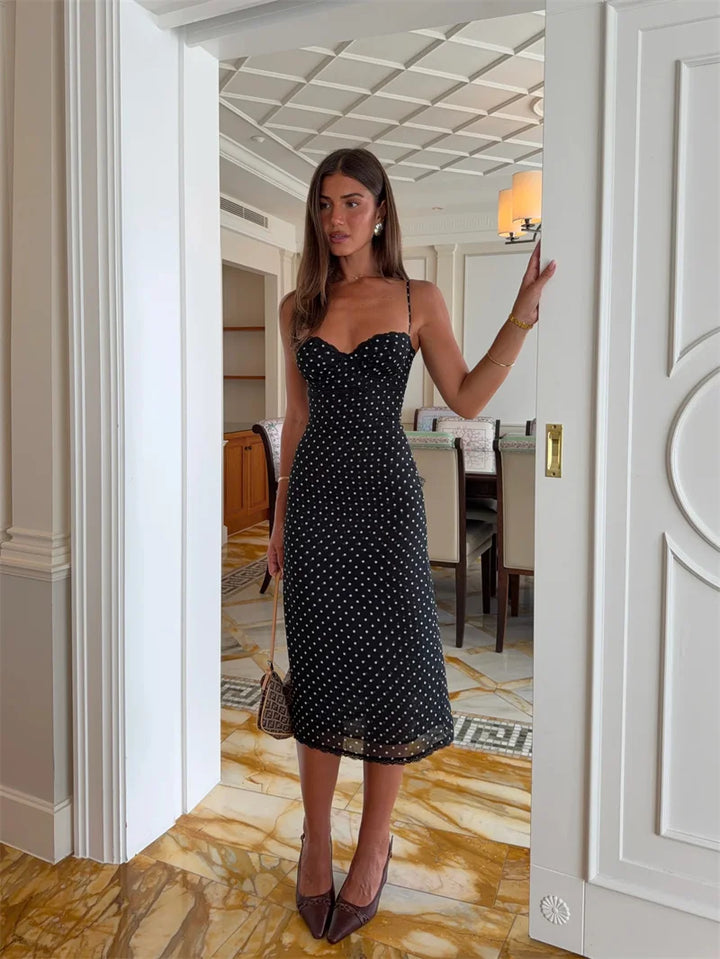 Women’s Polka Dot Strap Midi Dress