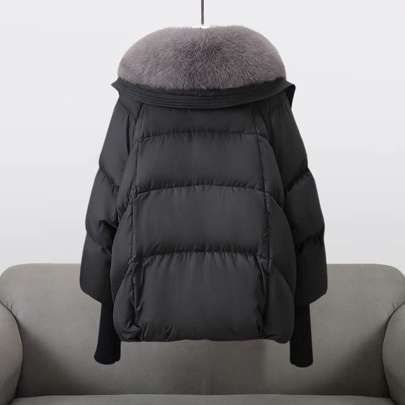 Women’s Puffer Jacket with Faux Fur Collar and Zip Front