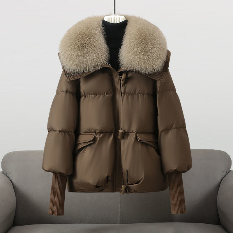 Women’s Puffer Jacket with Faux Fur Collar and Zip Front