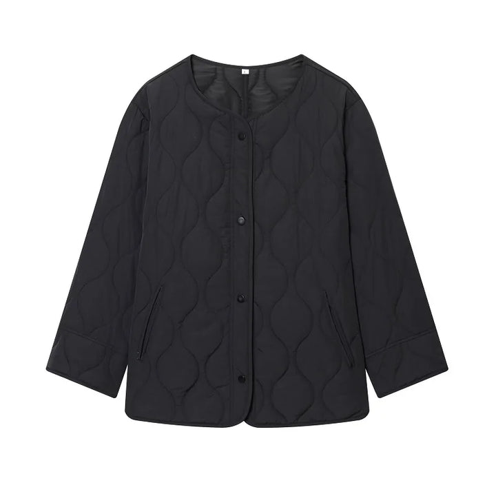 Women’s Quilted Button-Front Jacket with Round Neck