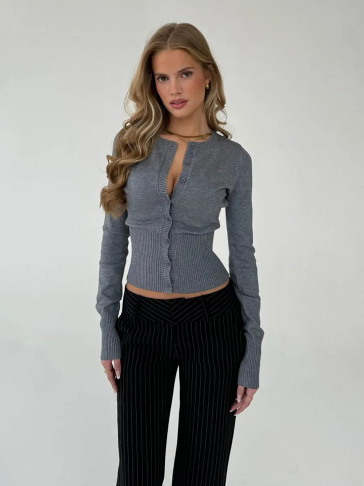 Women’s Ribbed Button Front Long Sleeve Cardigan