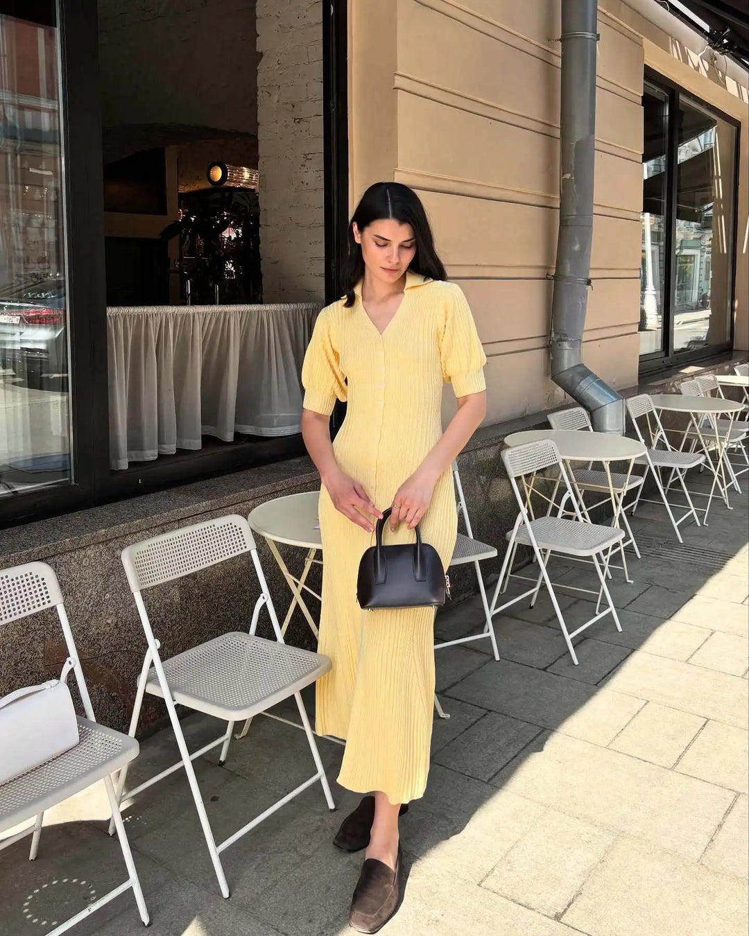 Women’s Ribbed Button-Front Maxi Dress with Short Sleeves
