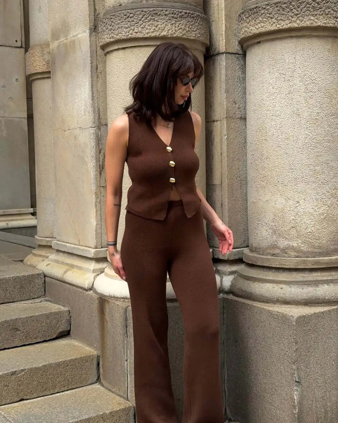 Women’s Ribbed Knit Vest and Pants Set