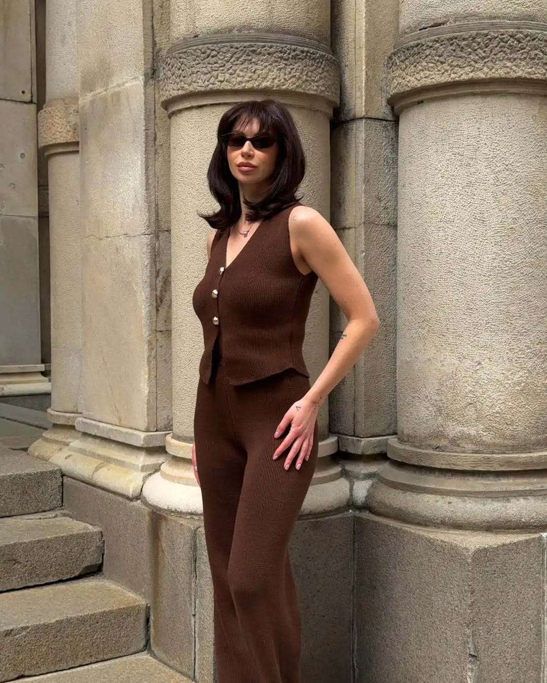 Women’s Ribbed Knit Vest and Pants Set