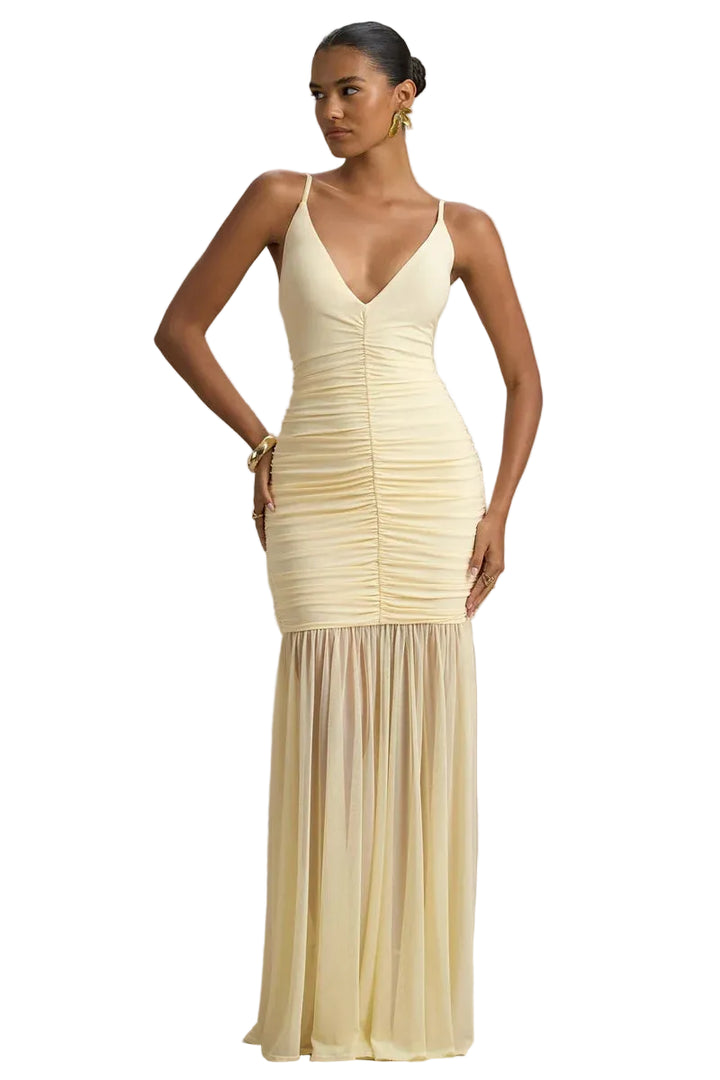 Women’s Ruched V-Neck Maxi Dress