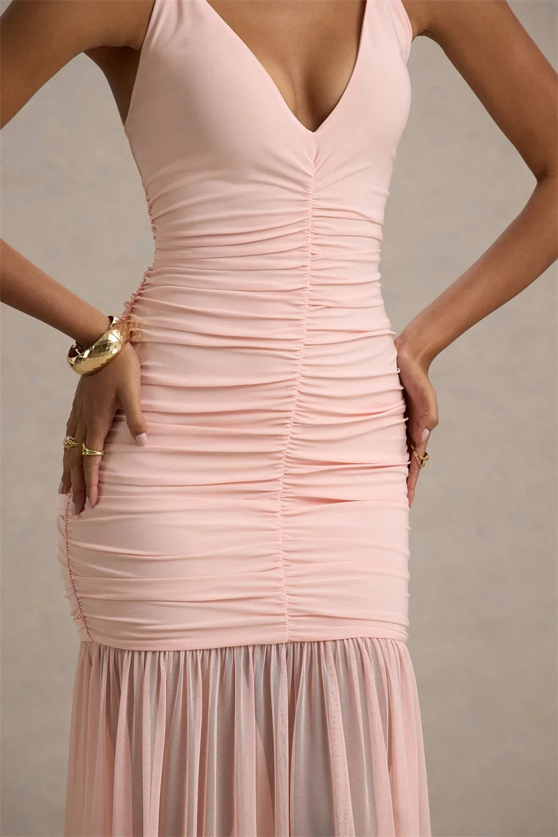 Women’s Ruched V-Neck Maxi Dress