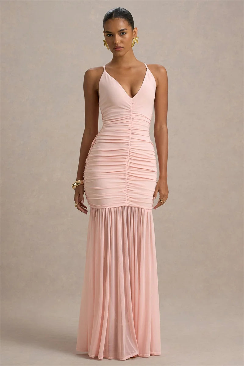 Women’s Ruched V-Neck Maxi Dress