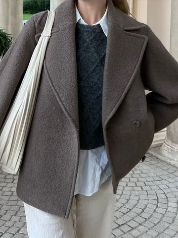 Women’s Short Double-Breasted Coat with Wide Lapels