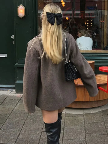 Women’s Short Double-Breasted Coat with Wide Lapels
