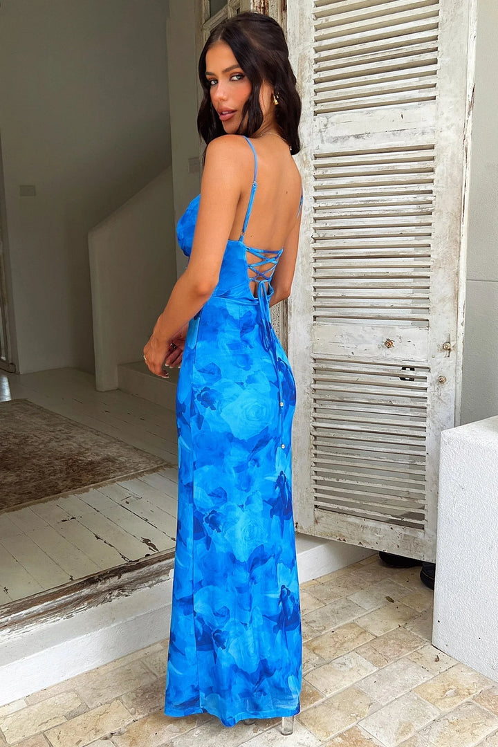Women’s Sleeveless Floral Maxi Dress with Thin Straps
