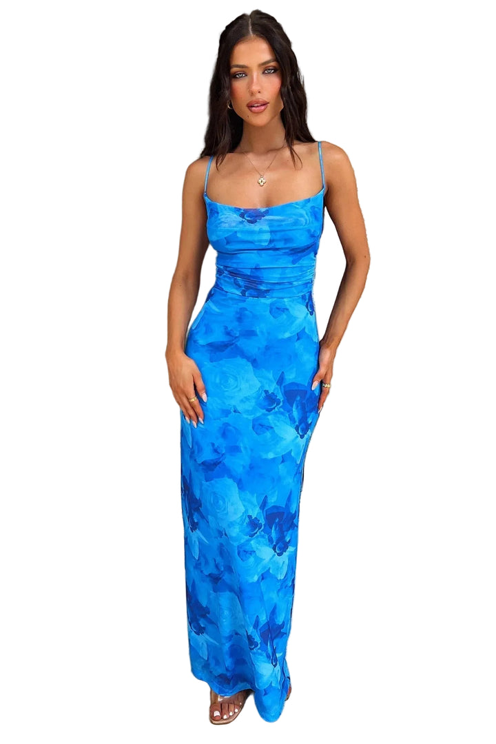 Women’s Sleeveless Floral Maxi Dress with Thin Straps