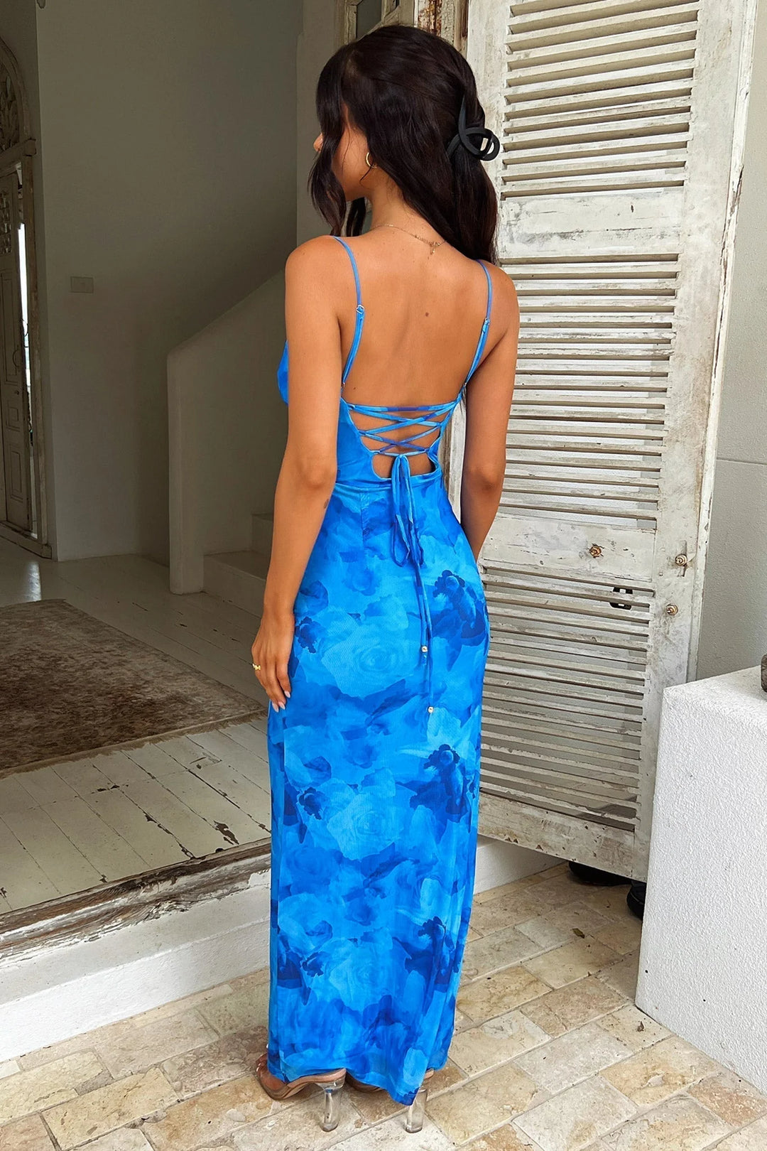 Women’s Sleeveless Floral Maxi Dress with Thin Straps