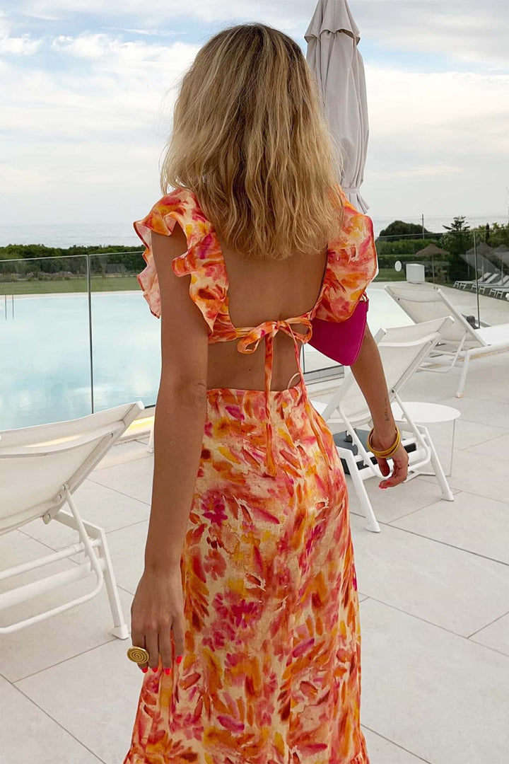 Women’s Sleeveless Floral Ruffle Maxi Dress