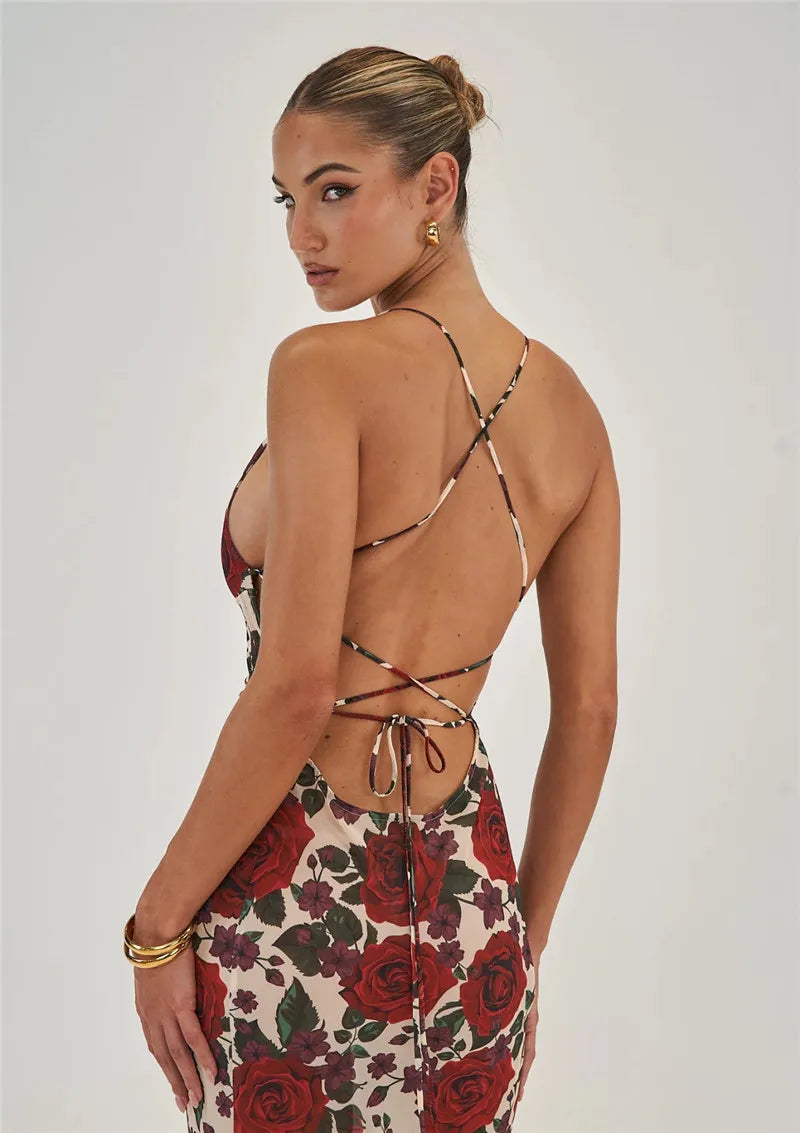 Women’s Sleeveless Maxi Dress with Floral Print