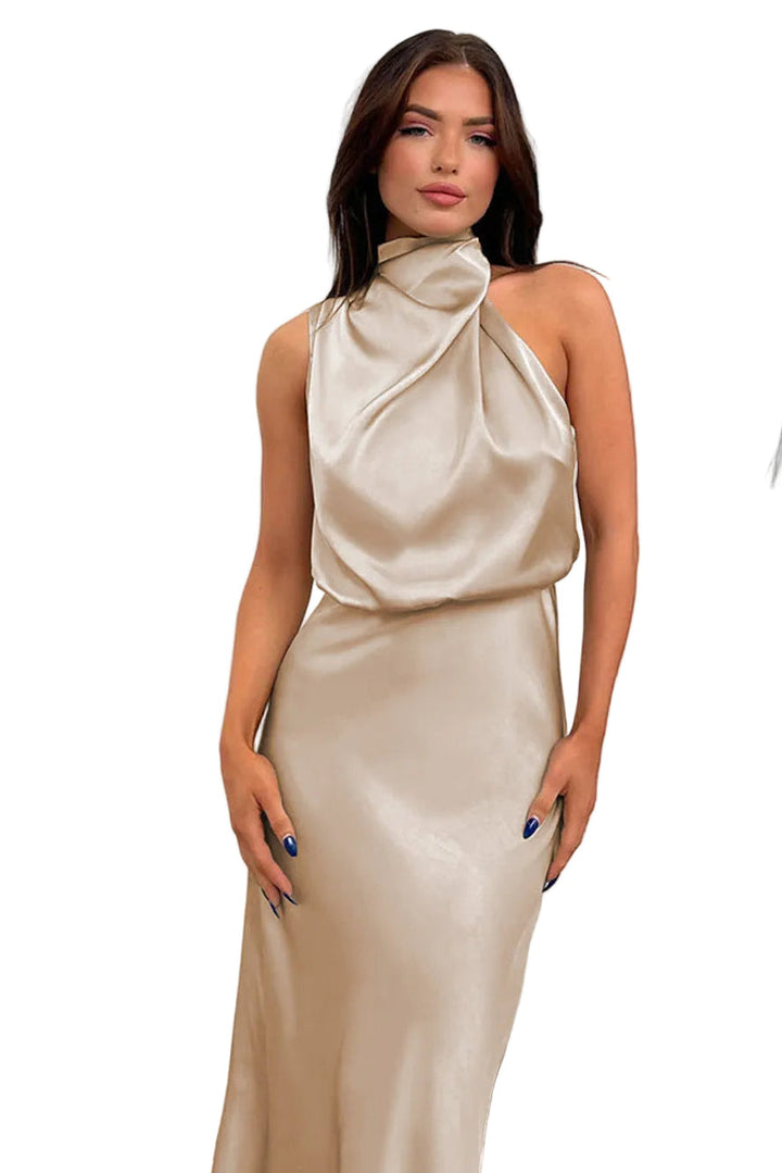 Women’s Sleeveless Maxi Dress with High Neck Detail