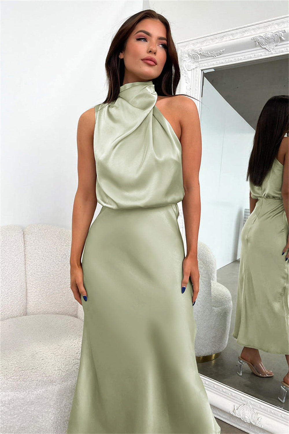 Women’s Sleeveless Maxi Dress with High Neck Detail