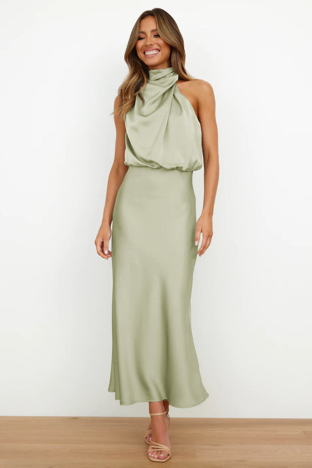 Women’s Sleeveless Maxi Dress with High Neck Detail