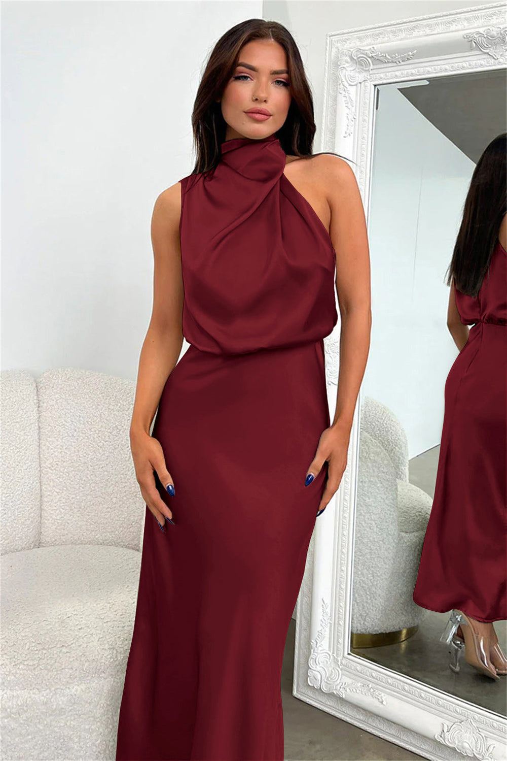 Women’s Sleeveless Maxi Dress with High Neck Detail