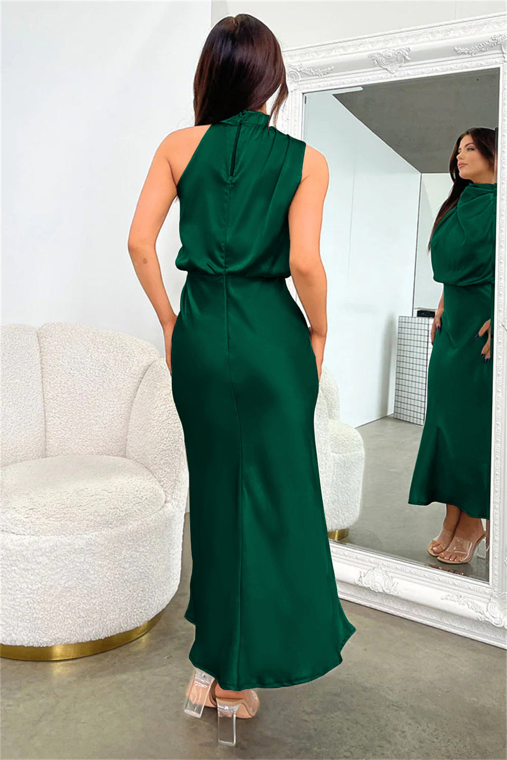 Women’s Sleeveless Maxi Dress with High Neck Detail