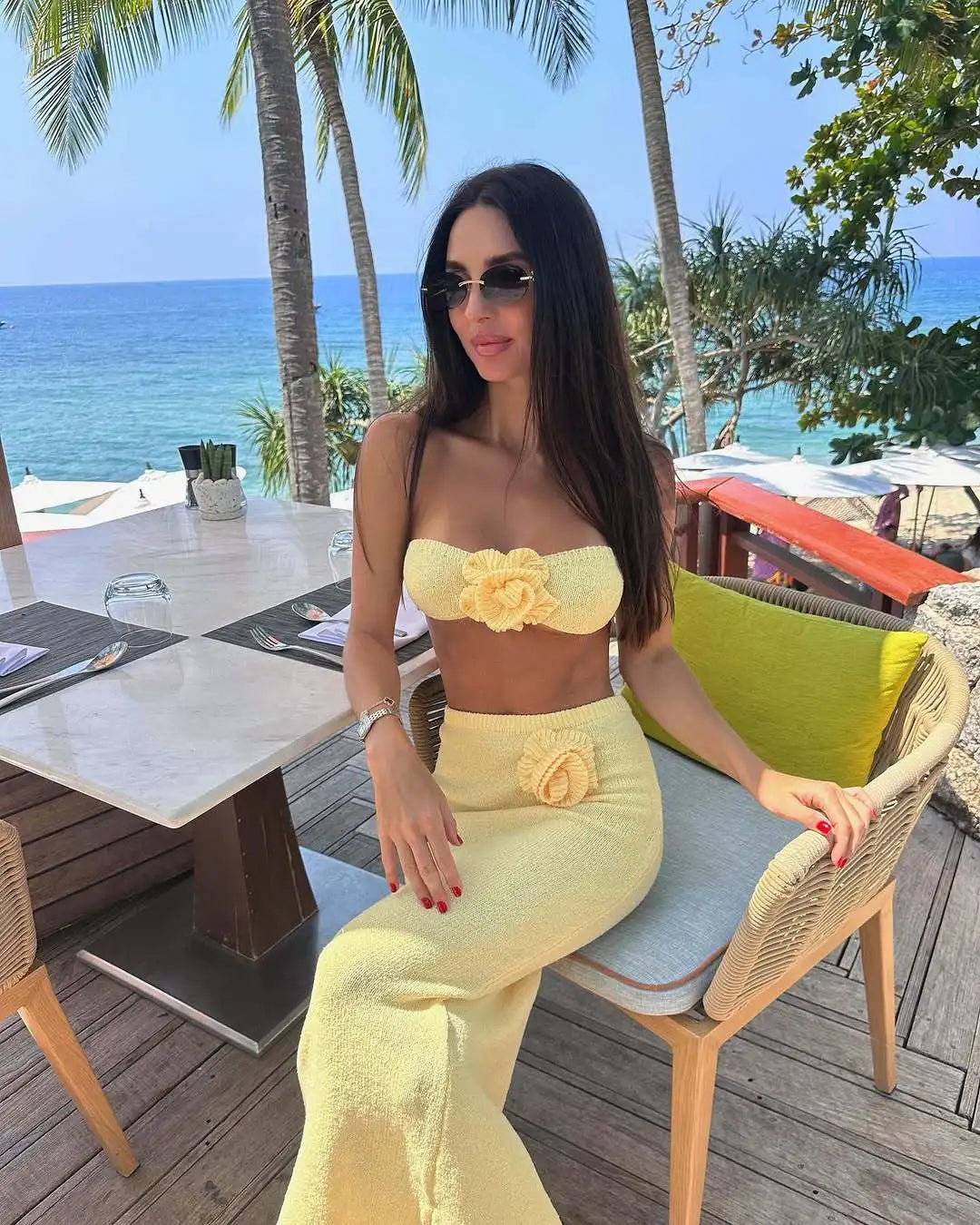 Women’s Strapless Knit Bandeau Top and Maxi Skirt Set