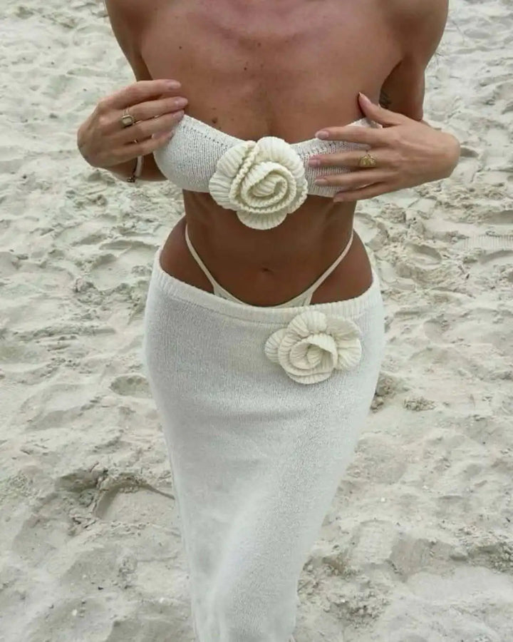 Women’s Strapless Knit Bandeau Top and Maxi Skirt Set