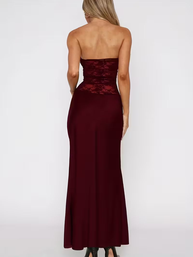Women’s Strapless Lace Panel Maxi Dress